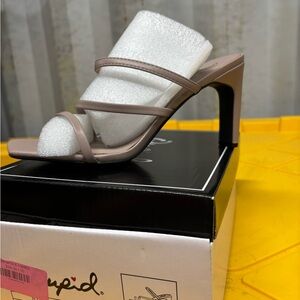 Cupid Taupe Strappy Block Heel Mules